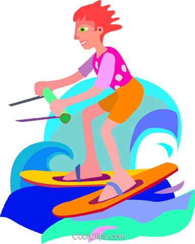 Girl Water Skiing Royalty Free Vector Clip Art Illustration - Girl Water Skiing Royalty Free Vector Clip Art Illustration (384x480)