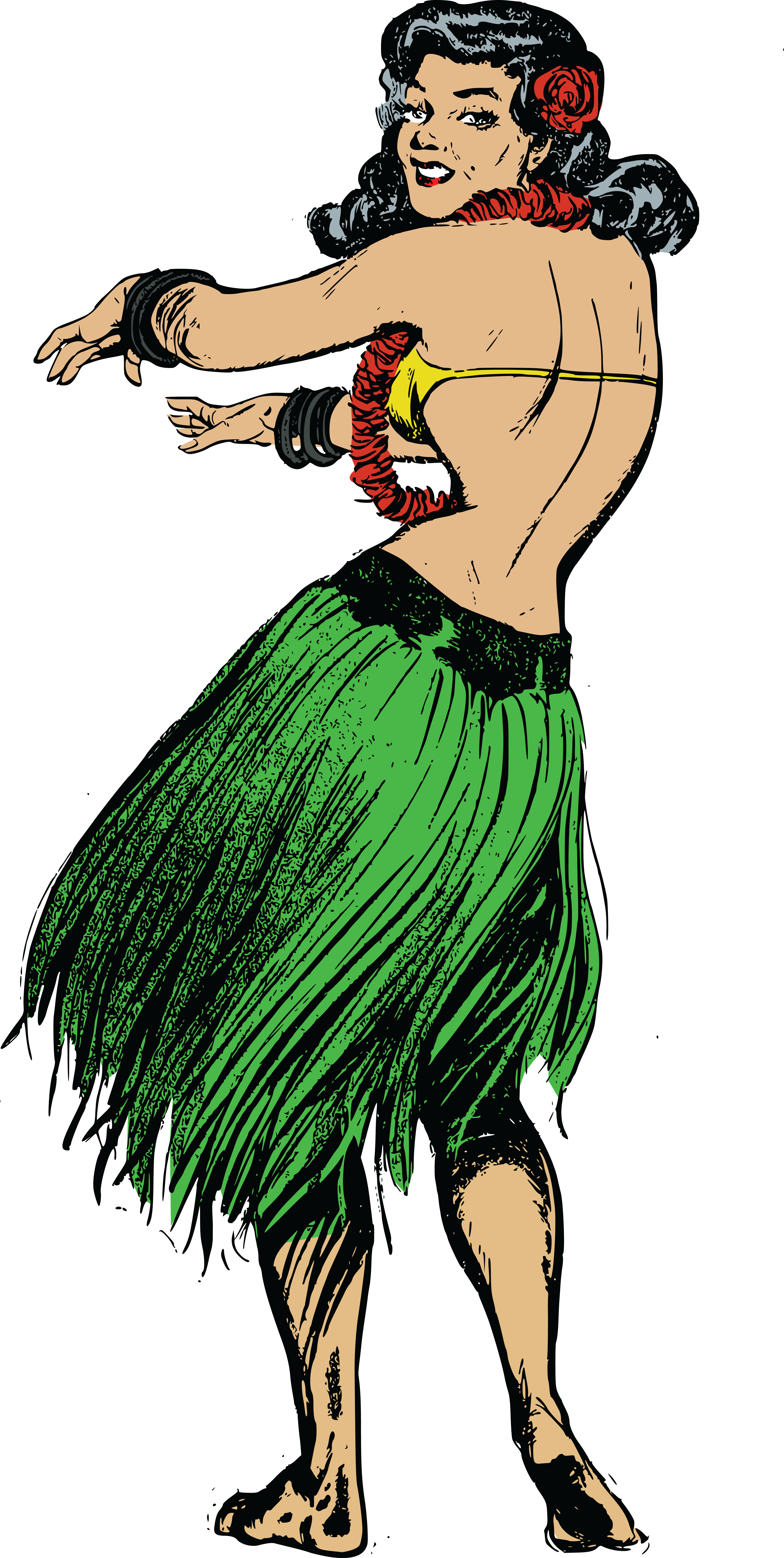 Free Clipart Of A Retro Woman Hula Dancing - Free Hula Dance Clip Art (4000x7947)
