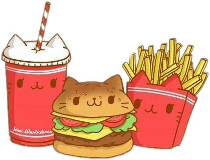 Food Cats Mew Kawaii Cute Freetoedit - Kawaii Fast Food (429x327)