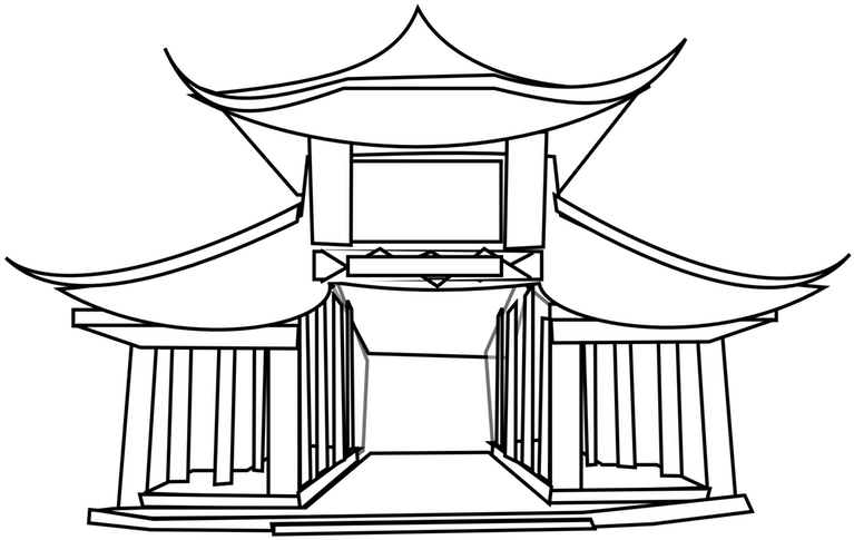Chinese Architecture Black White Line New Year 2 12 - Ancient Chinese Buildings Drawing (797x590)