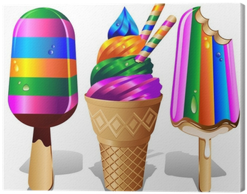 Canvas Ice Cream Ice Lolly Rainbow Colors - Ice Cream Cartoon (400x400)