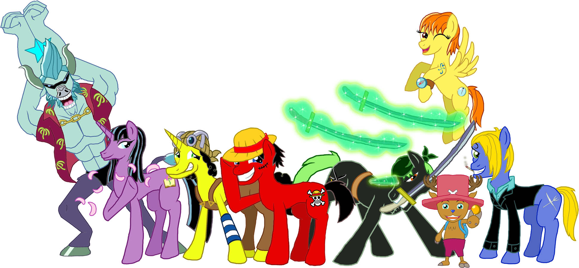 Moheart7, Cigarette, Franky, Hat, Katana, Minotaur, - Straw Hat Pirates As Animals (2283x930)