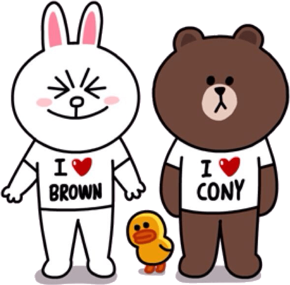 I Love Brown I Love Cony Couple Tees - Line Sticker Brown Date (618x640)