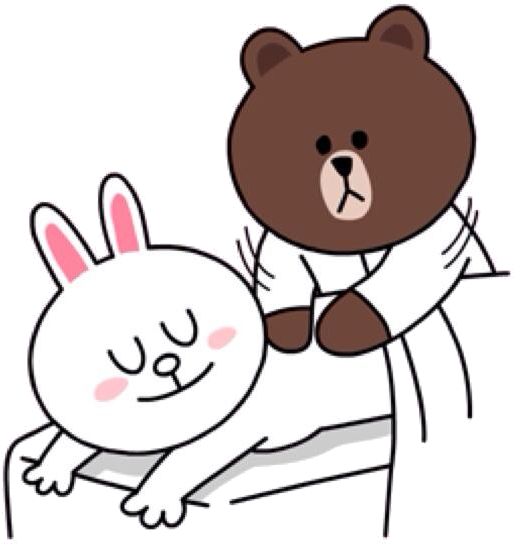 Brown Gives Cony A Good Massage - Line Bear And Bunny (618x640)