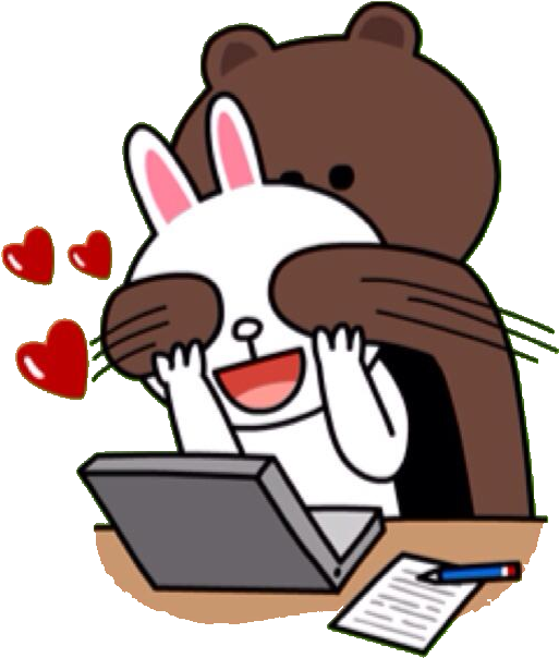 Line Sticker - Brown Bear And Cony Bunny (555x640)
