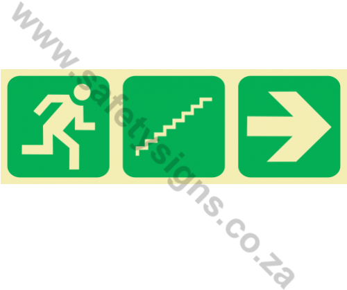 Running Man & Stairs Going Up & Arrow Right Photoluminescent - Escape Route Signs (499x499)