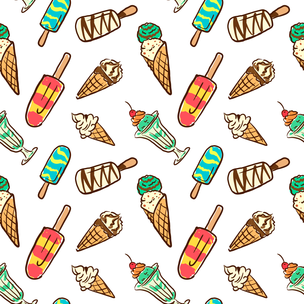 卡通冰淇淋背景 - Fun Ice Cream Pattern On White Background Apple Ipad (1000x1000)