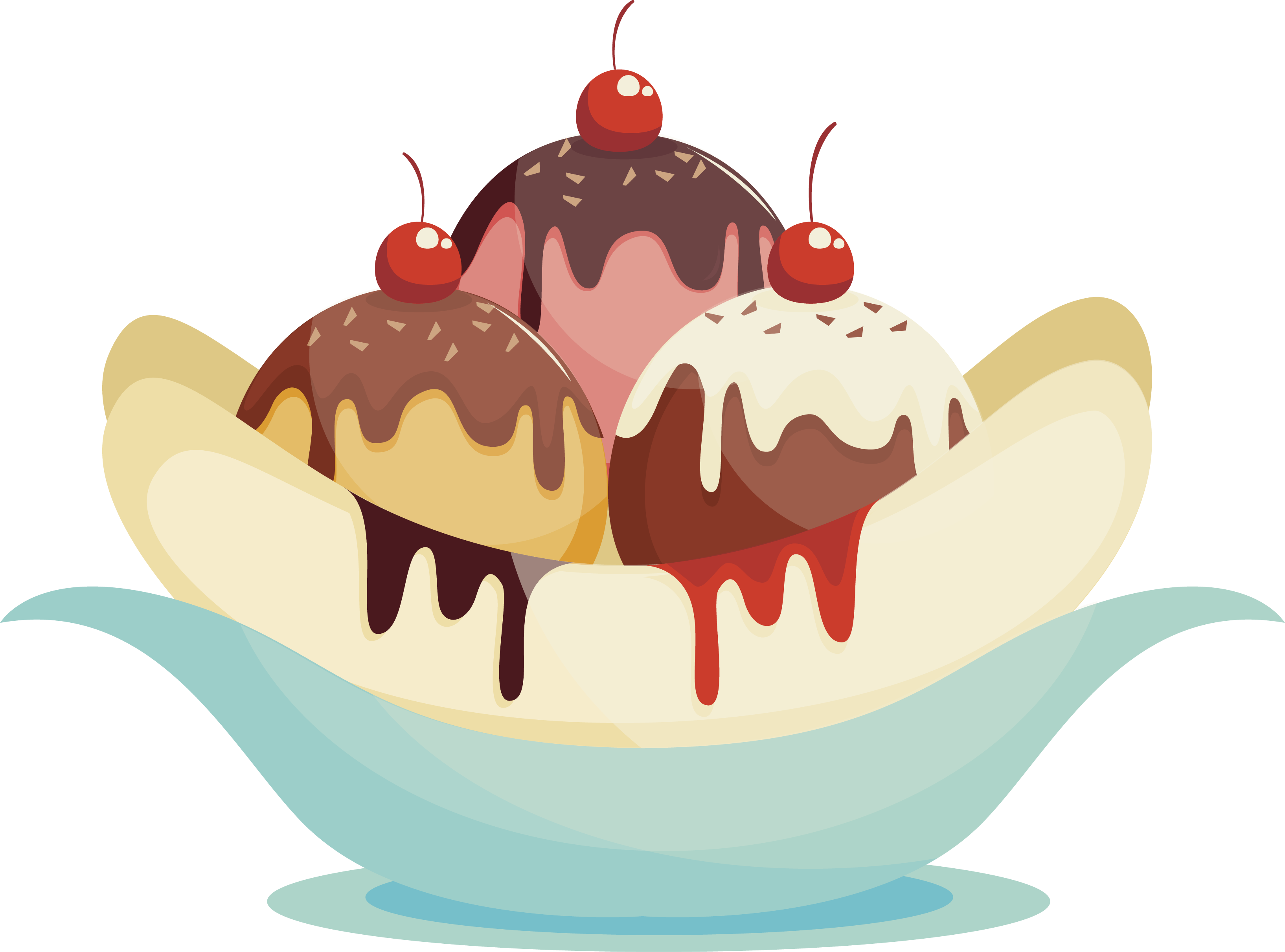 卡通冰淇淋素材 卡通冰淇淋 巧克力酱香蕉船素材-90设计 - Banana Split (3269x2423)
