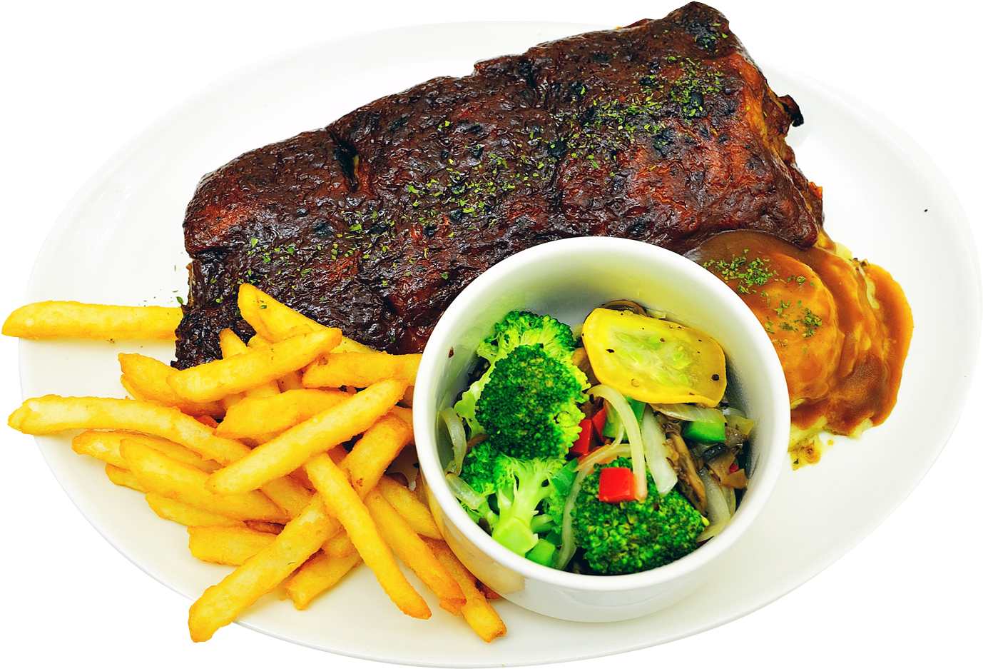 Grilled Food Clipart Steak Frite - Plate Of Food Png (1502x1096)