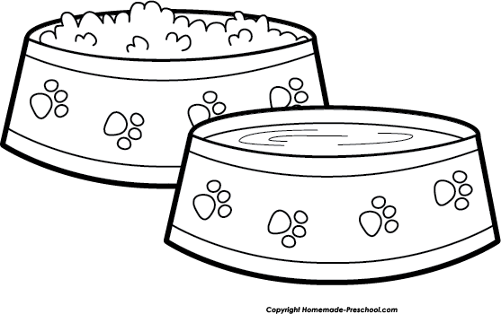 Dog Food Bowl Clip Art Black And White - Dog Bowl Clipart Black And White Png (557x350)