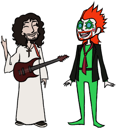 Electric Guitar Jesus And Christmas Satan By Russianyoshkinaneko - Cartoon (401x430)
