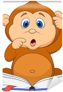 Cute Monkey Cartoon Reading Book Wall Mural • Pixers® - Book (400x400)