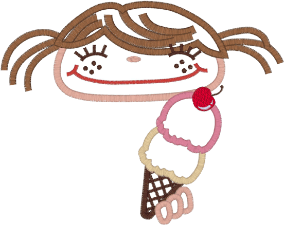 Watermelon Girl Girl With Icecream Applique - Watermelon Girl Girl With Icecream Applique (555x555)