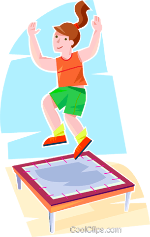 Girl Jumping On A Trampoline Royalty Free Vector Clip - Clipart She Is Jumping (305x480)