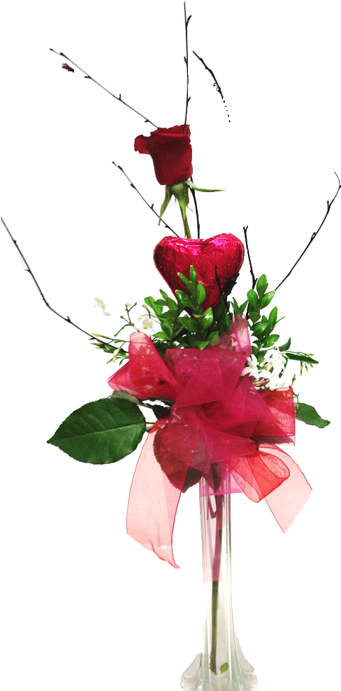 Single Rose, Chocolate Heart In Vase - Garden Roses (1000x1000)