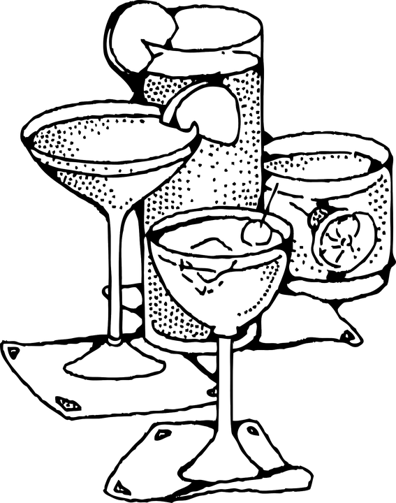 Cocktail, Mixed Drink, Cocktail Glasses, Coctail Glass - Drinks Black And White (567x720)