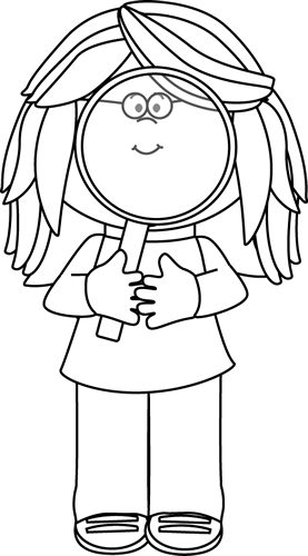 Black And White Black And White Girl Holding A Magnifying - Magnifying Glass Book Clipart Black And White (277x500)
