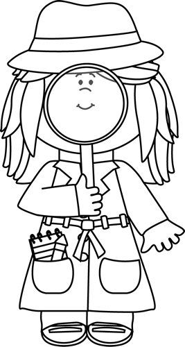 Black And White Girl Detective With Magnifying Glass - Detectives Clipart Black And White (267x500)