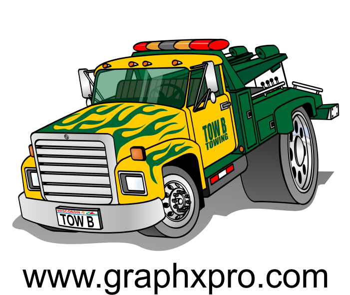 Hot Rod Cartoon Tow Truck With Flames - Cartoon (736x645)