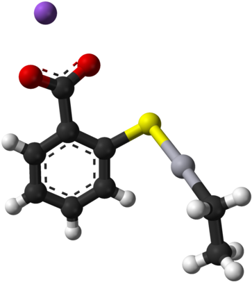 Ball And Stick Representation Of Thimerosal, Dashes - Inorganic Chemistry: Techniques And Mechanisms (640x708)