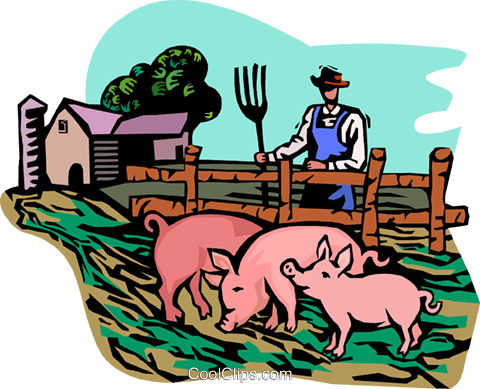 Farm Scene With Pigs Royalty Free Vector Clip Art Illustration - Farm With Pigs Clipart (480x389)
