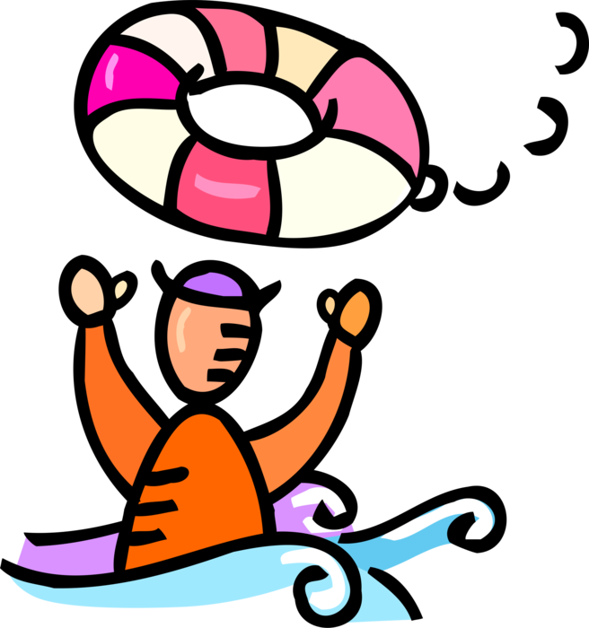 Vector Illustration Of Man Overboard Grabs Life Ring - Vector Illustration Of Man Overboard Grabs Life Ring (656x700)