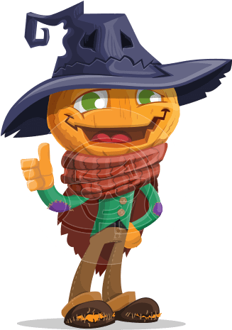 A Scarecrow Vector Cartoon With A Pumpkin Head And - Jack-o'-lantern (348x464)