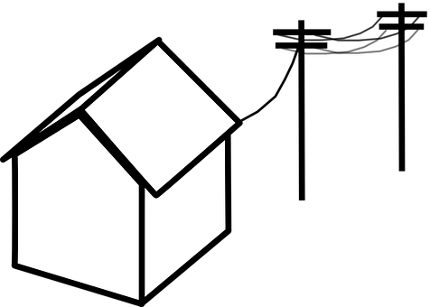 Electricity, Energy, Power, Light - House With Power Lines (476x340)