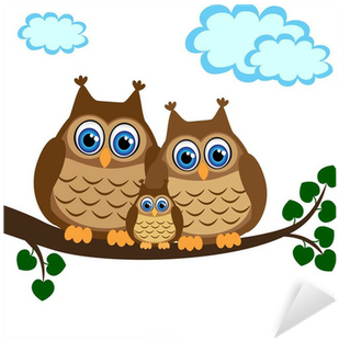 Family Of Owls Sat On A Tree Branch Sticker • Pixers® - Owl Family Clip Art (400x400)