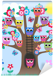 Cartoon Owls In Tree (400x400)