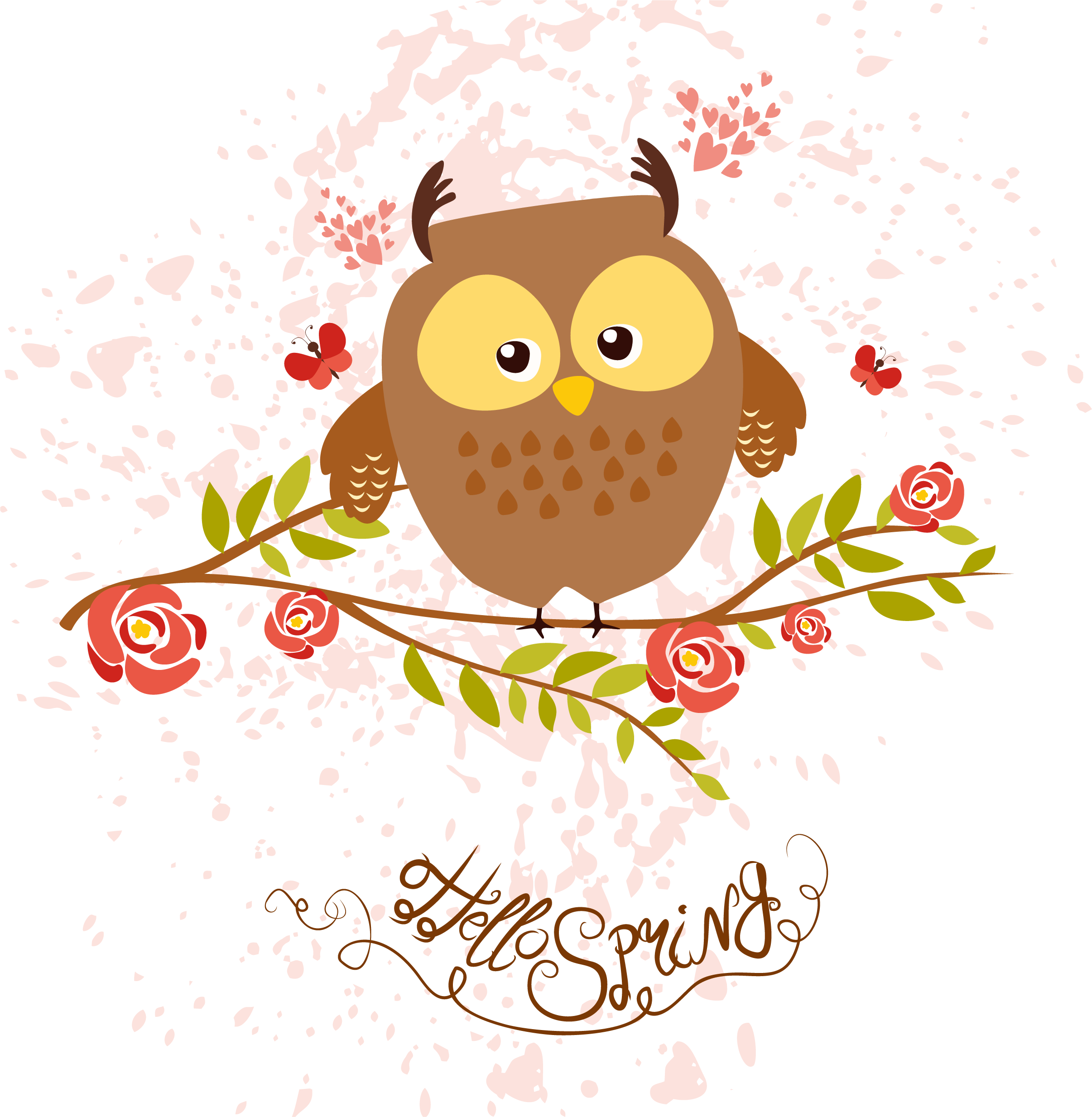 Bird Little Owl Drawing Euclidean Vector - Owl Notebook Pretty Writing Notebook With 'hello Spring' (2411x2466)