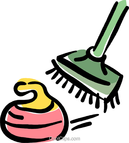 Curling Rock And Broom Royalty Free Vector Clip Art - Clip Art (433x480)