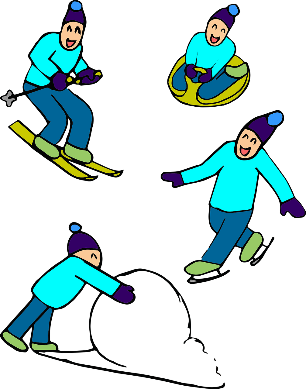 Ice Skating Winter Sport Skiing Clip Art - Gambar Main Sky Ice Kartun Png (1007x1280)
