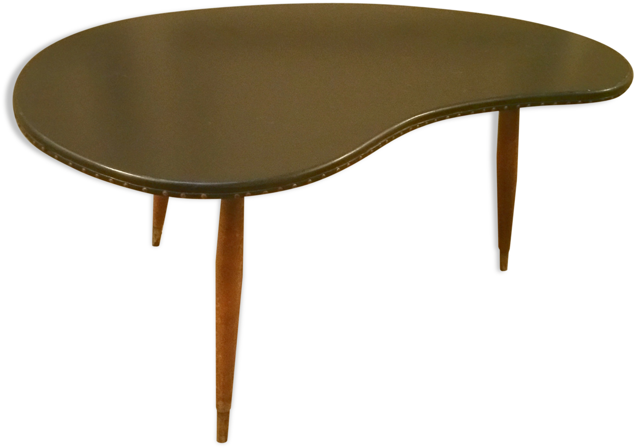 Table Low Tripod 50/60s Black Skai Kidney Shape - Coffee Table (1457x1457)