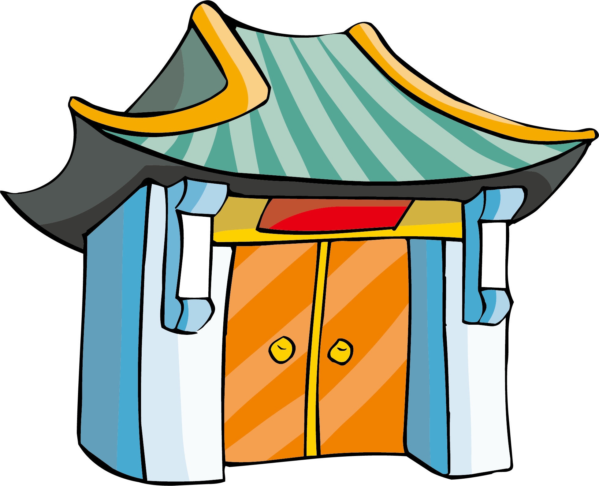 Chinese Temple Cartoon Buddhist Temple - Graveyard Gate City Clipart (1958x1588)