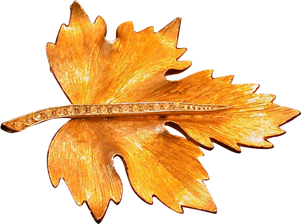 Goldtone Textured Metal Leaf Pin W/rhinestone Stem - Maple Leaf (1037x1037)