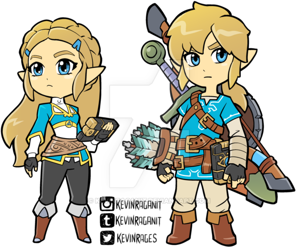 Zelda And Link Breath Of The Wild By Kevinraganit On - Link Chibi Breath Of The Wild (600x554)