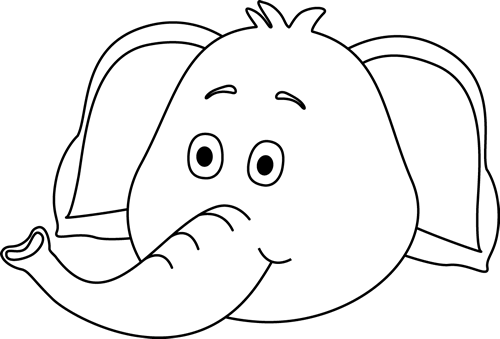Elephant Face Clip Art - Elephant Face Clipart Black And White (500x339)