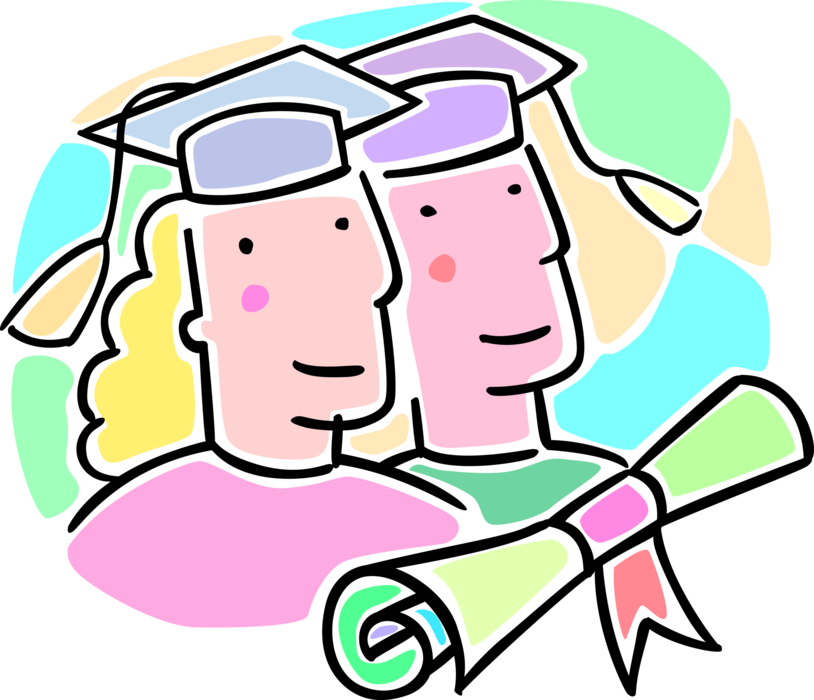 Vector Illustration Of School Graduates With Mortarboard - Vector Illustration Of School Graduates With Mortarboard (814x700)