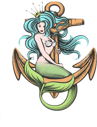 Beauty Blue Haired Siren Mermaid With Golden Crown - Vector Mermaid Tattoo (375x470)