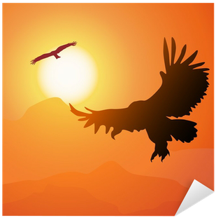 Square Cartoon Illustration Of Soaring Eagle And Sunset - Kreslené Západ Slunce (400x400)