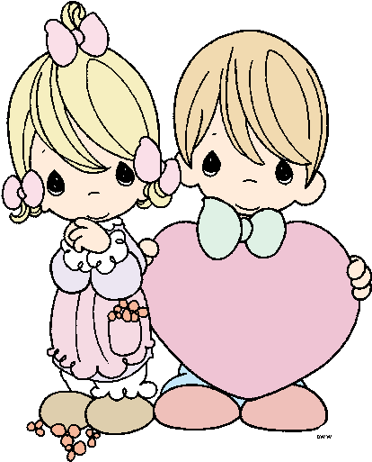 Boy Standing Next To Girl Holding A Giant Heart - Precious Moments Coloring Pages (425x522)