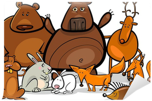 Wild Forest Animals Group Cartoon Illustration Wall - Forest Animals Coloring Book (400x400)