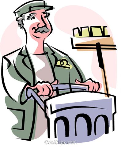 Custodian Royalty Free Vector Clip Art Illustration - Street Cleaner Clipart (395x480)