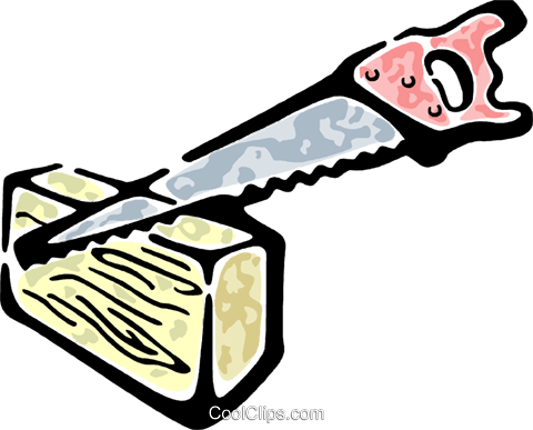 Saw Cutting A Piece Of Wood Royalty Free Vector Clip - Piece Of Wood (480x387)