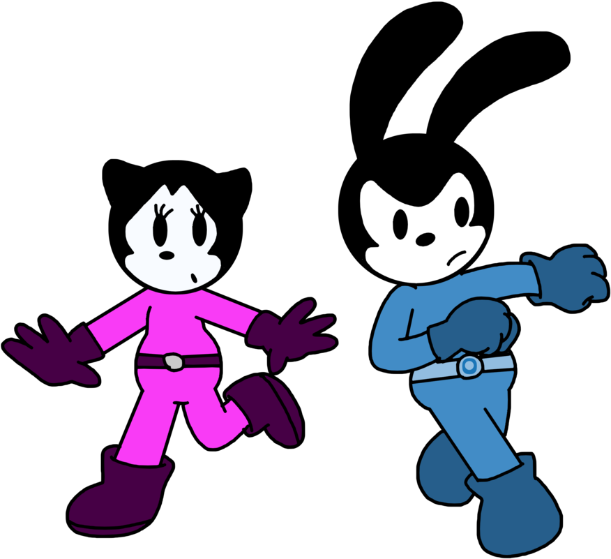 Space Oswald And Ortensia Running By Marcospower1996 - Oswald The Lucky Rabbit (1024x856)