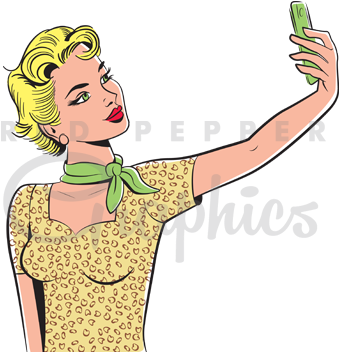 Retro Selfie Girl Clipart 50s Vintage Dame S Retro - Self-portrait (372x375)