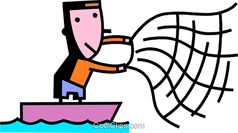 Fisherman Throwing Net Royalty Free Vector Clip Art - Cartoon Fisherman's Net Png (480x268)