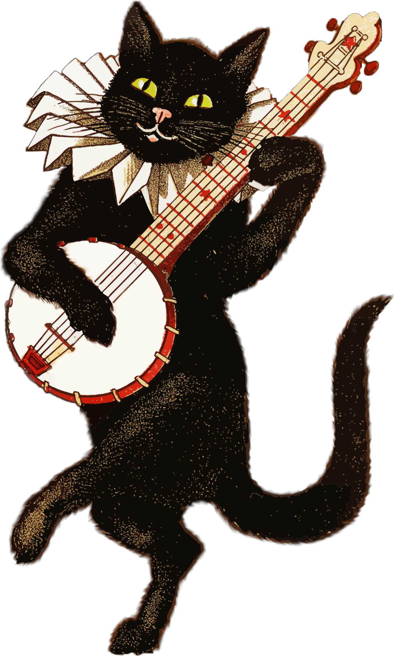 Clipart Vintage Cat Playing Banjo Banjo Catfish Profile - All Types Of Cartoon (1385x2303)