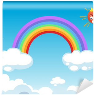 Rainbow And Sun In Clouds Vector Wall Mural • Pixers® - Rainbow (400x400)